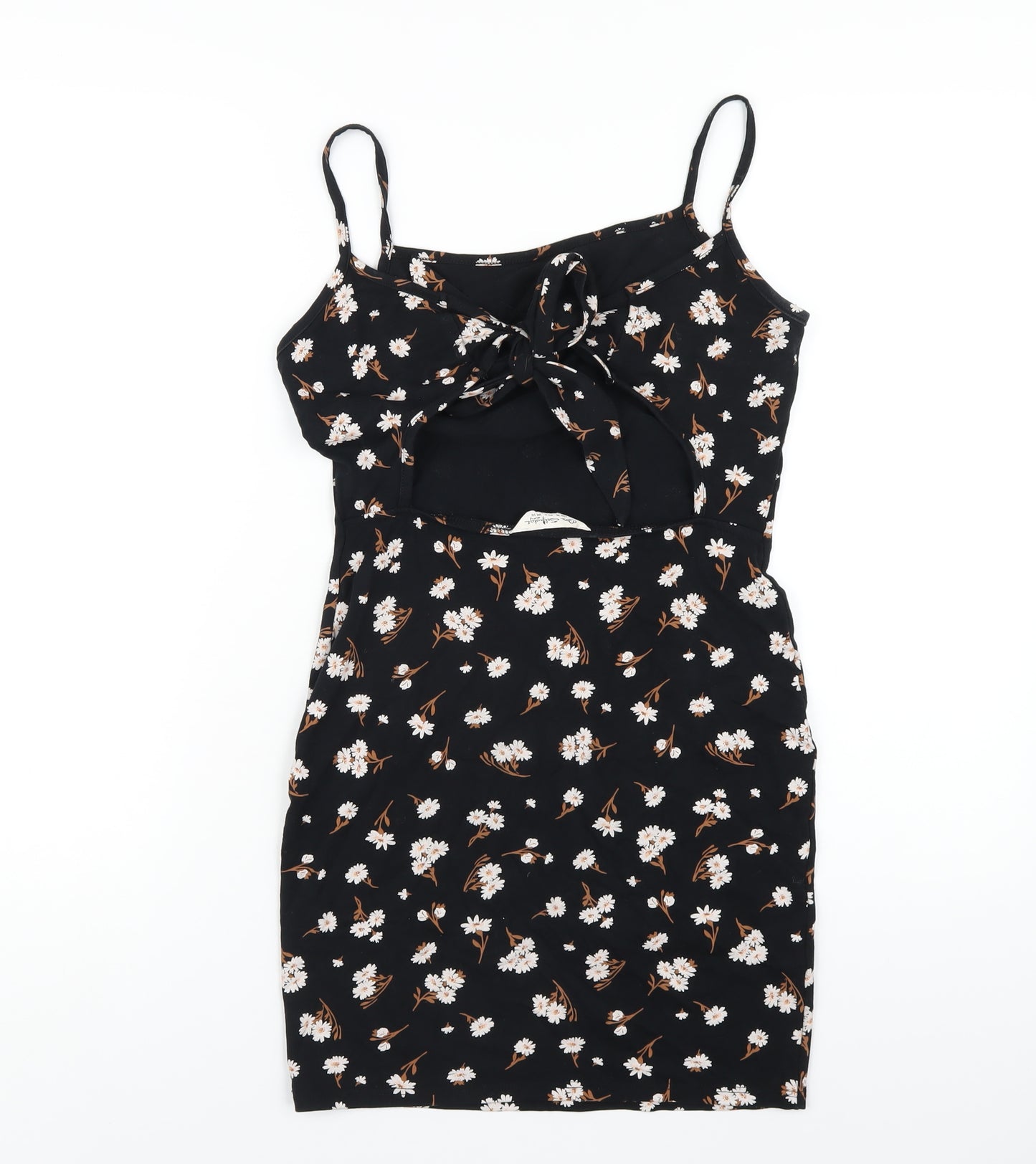Miss Selfridge Womens Black Floral Cotton Bodycon Size 10 Square Neck Pullover