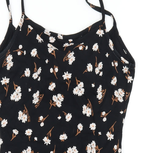 Miss Selfridge Womens Black Floral Cotton Bodycon Size 10 Square Neck Pullover
