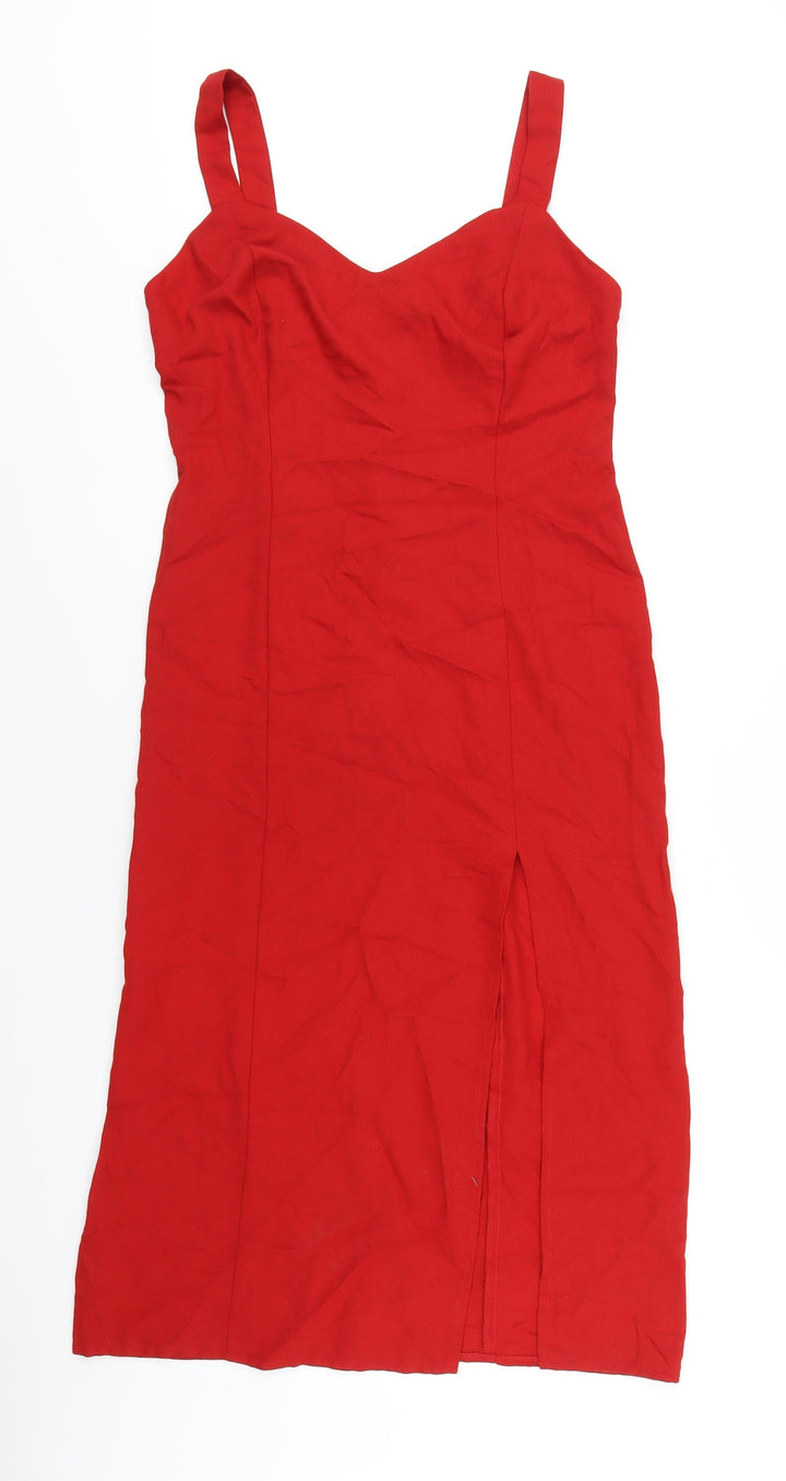 Classic Womens Red Polyester Pencil Dress Size 16 Sweetheart Zip