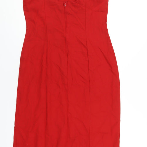Classic Womens Red Polyester Pencil Dress Size 16 Sweetheart Zip