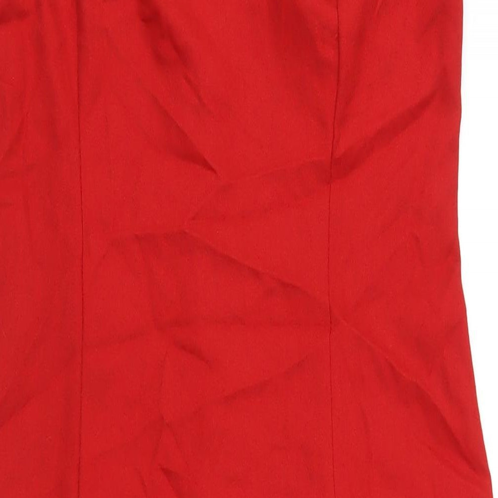 Classic Womens Red Polyester Pencil Dress Size 16 Sweetheart Zip