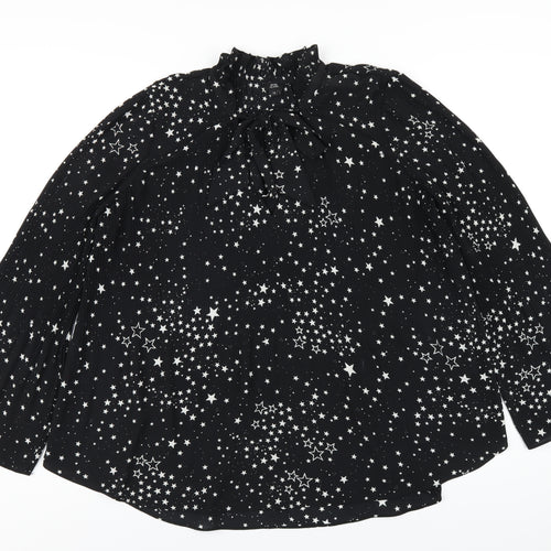 River Island Womens Black Geometric Polyester Basic Blouse Size 12 Mock Neck