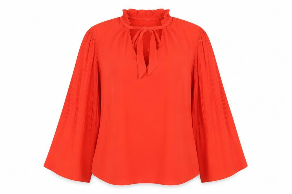 River Island Womens Red Polyester Basic Blouse Size 12 Mock Neck
