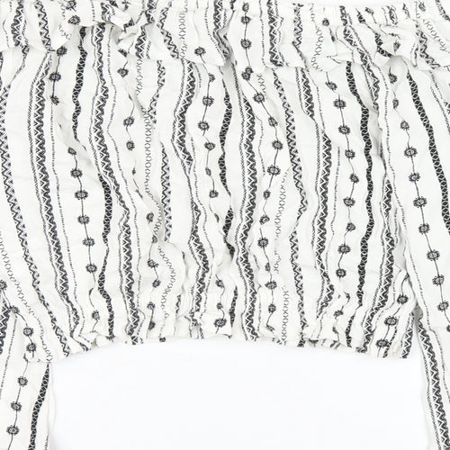 H&M Womens White Geometric Viscose Basic T-Shirt Size 4 Off the Shoulder