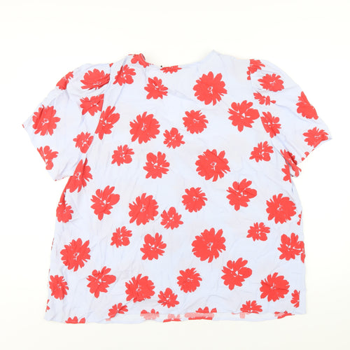 Marks and Spencer Womens Blue Floral Viscose Basic T-Shirt Size 22 V-Neck