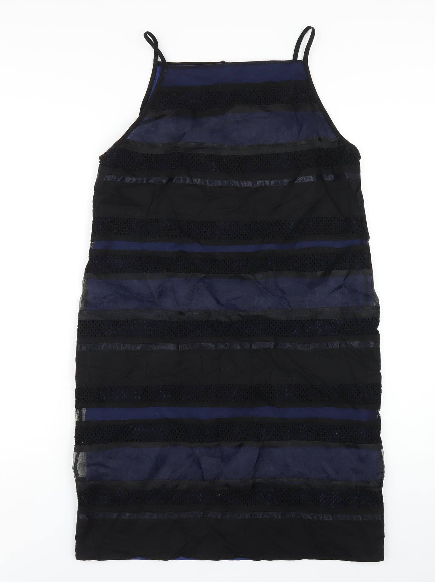 Finery Womens Black Striped Polyester Pencil Dress Size 12 Square Neck Button
