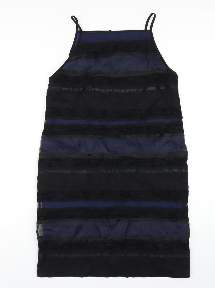 Finery Womens Black Striped Polyester Pencil Dress Size 12 Square Neck Button