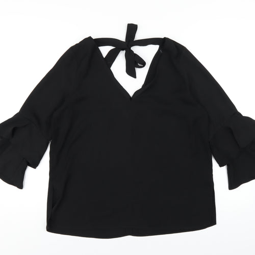 River Island Womens Black Polyester Basic T-Shirt Size 12 V-Neck