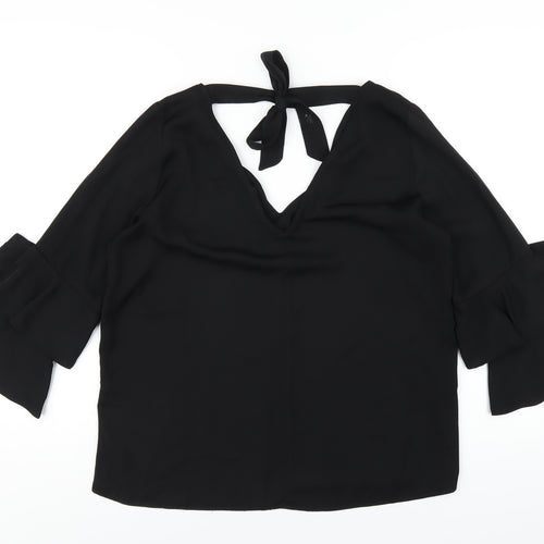 River Island Womens Black Polyester Basic T-Shirt Size 12 V-Neck