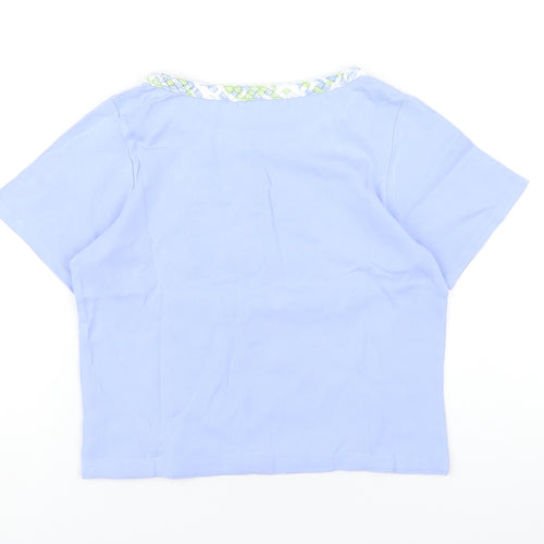 Emreco Womens Blue Geometric Cotton Basic T-Shirt Size 12 Round Neck