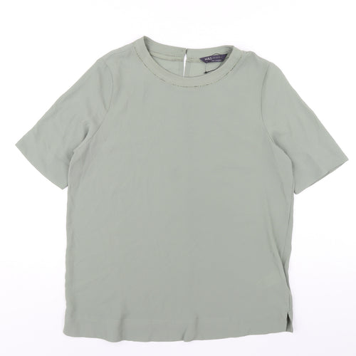 Marks and Spencer Womens Green Polyester Basic T-Shirt Size 10 Round Neck