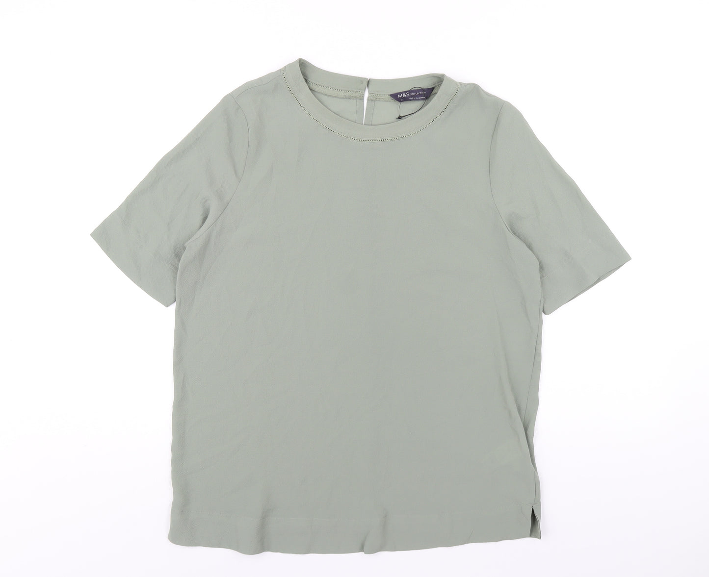 Marks and Spencer Womens Green Polyester Basic T-Shirt Size 10 Round Neck