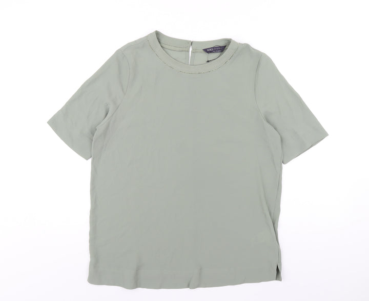 Marks and Spencer Womens Green Polyester Basic T-Shirt Size 10 Round Neck