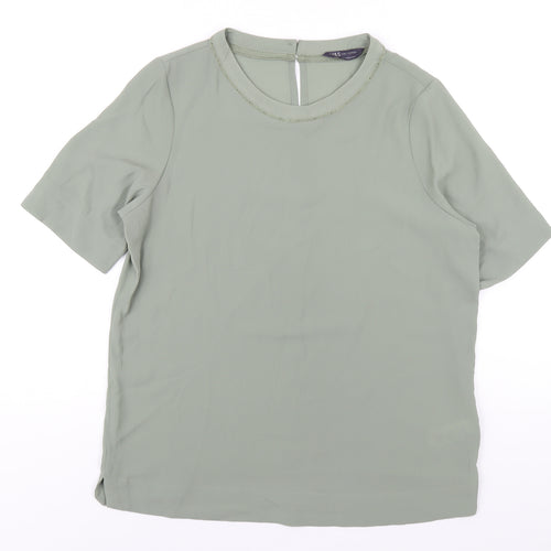 Marks and Spencer Womens Green Polyester Basic T-Shirt Size 12 Round Neck