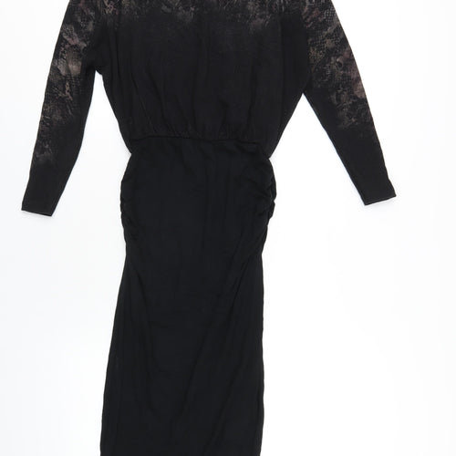 Mint Velevet Womens Black Animal Print Viscose Bodycon Size 8 Boat Neck Pullover