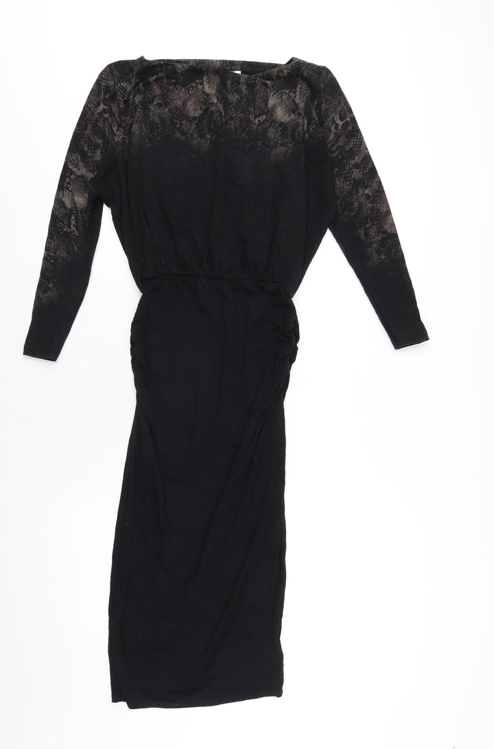 Mint Velevet Womens Black Animal Print Viscose Bodycon Size 8 Boat Neck Pullover