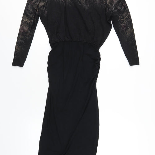 Mint Velevet Womens Black Animal Print Viscose Bodycon Size 8 Boat Neck Pullover