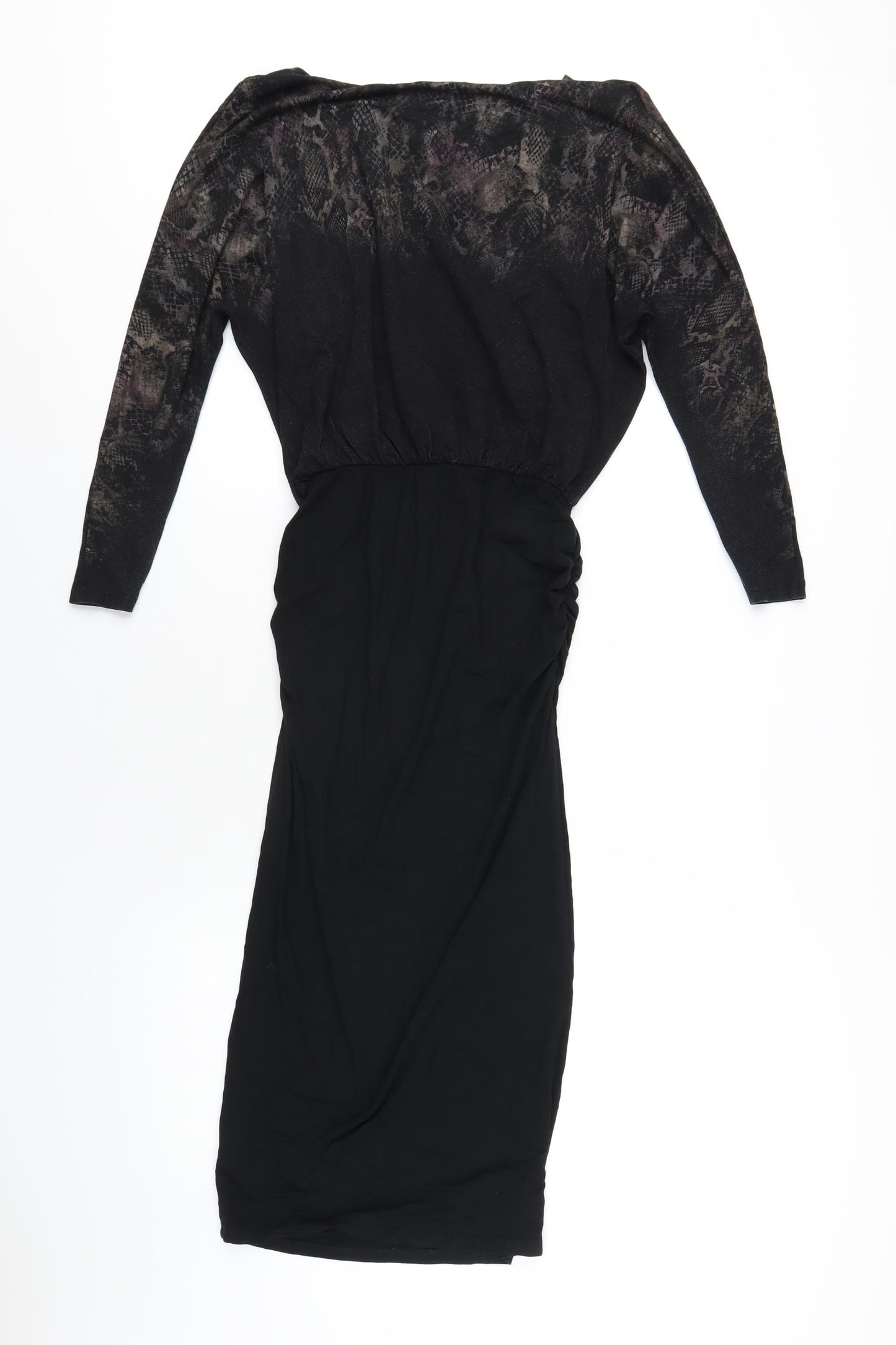 Mint Velevet Womens Black Animal Print Viscose Bodycon Size 8 Boat Neck Pullover