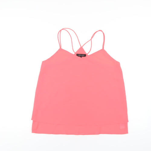 New Look Womens Pink Polyester Camisole T-Shirt Size 10 V-Neck