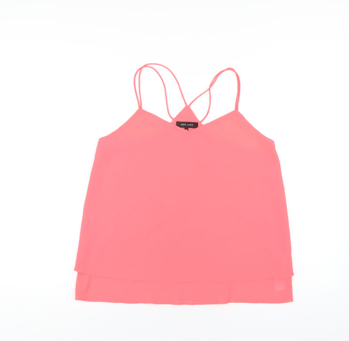 New Look Womens Pink Polyester Camisole T-Shirt Size 10 V-Neck