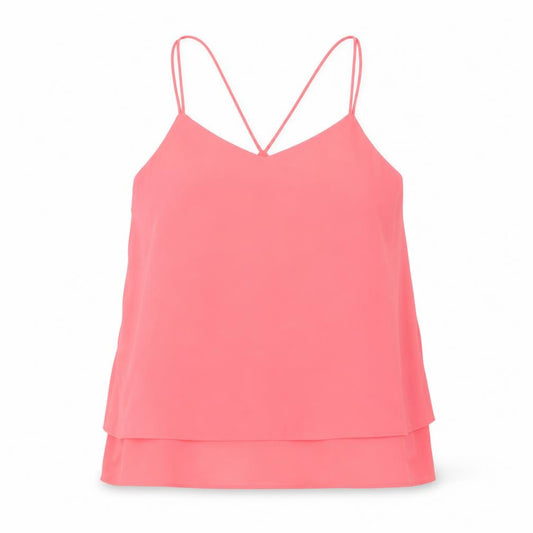 Front view of New Look women’s pink polyester camisole t-shirt, size UK 10, v-neck