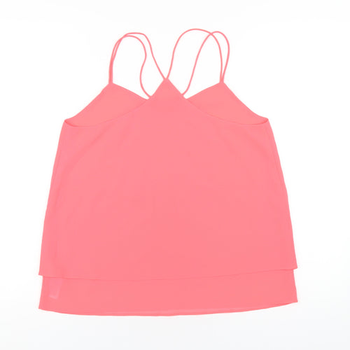 New Look Womens Pink Polyester Camisole T-Shirt Size 10 V-Neck