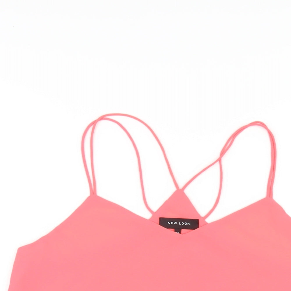 New Look Womens Pink Polyester Camisole T-Shirt Size 10 V-Neck