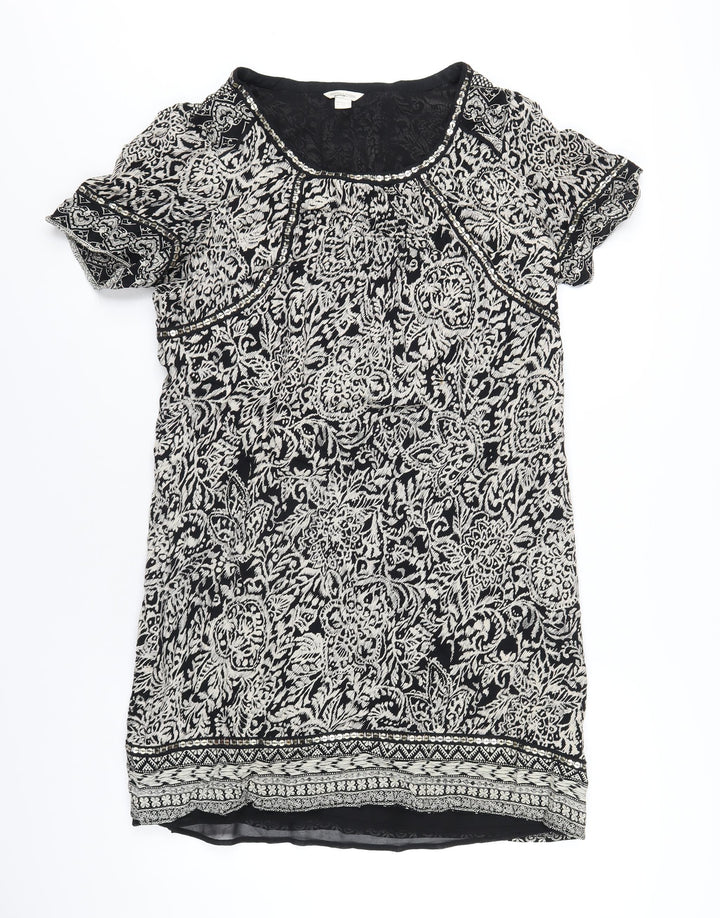 Monsoon Womens Black Geometric Polyester A-Line Size 12 Round Neck Pullover