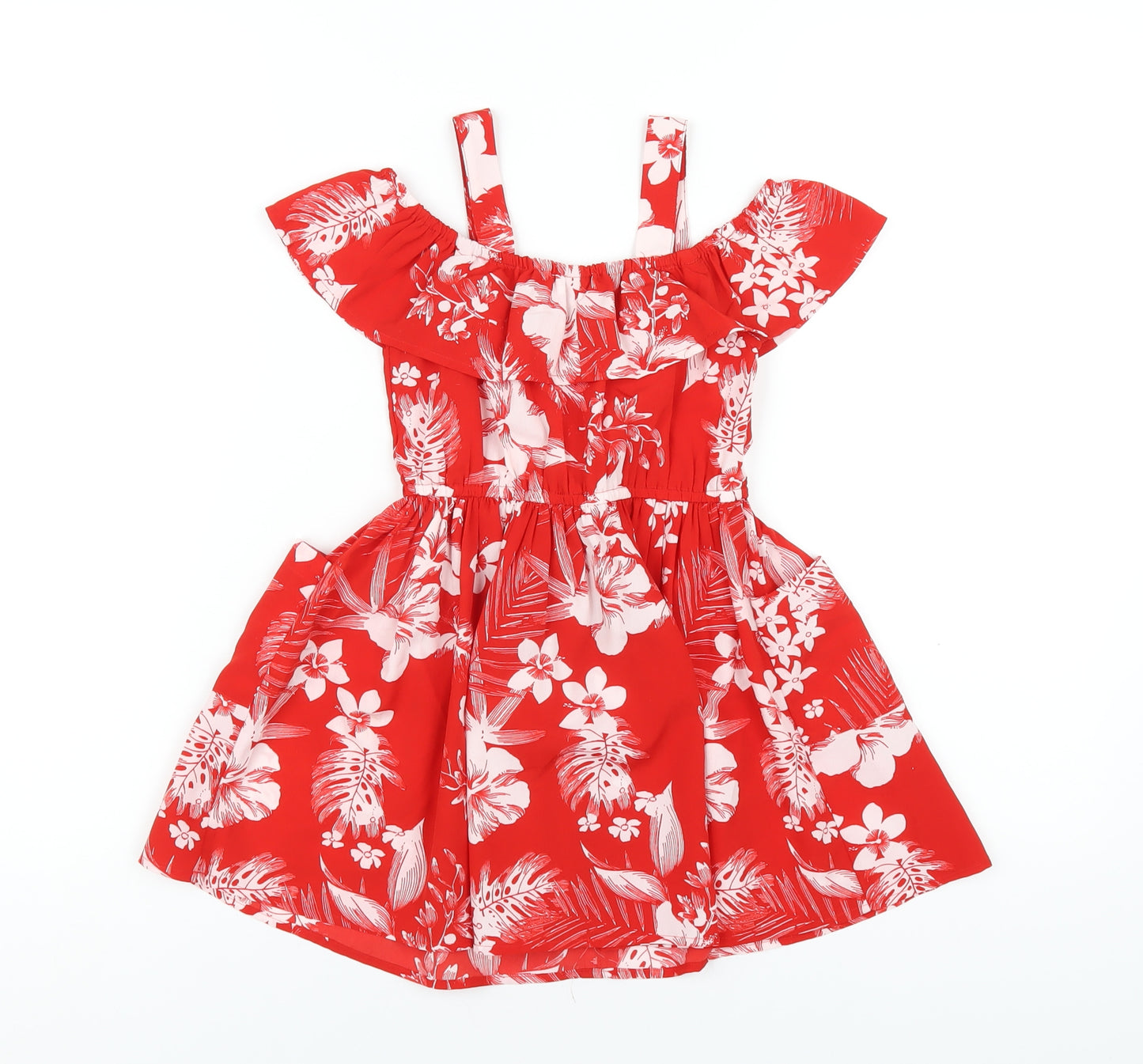 NEXT Girls Red Geometric Polyester A-Line Size 4 Years Off the Shoulder Pullover