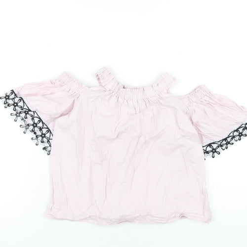 River Island Girls Pink Cotton Basic T-Shirt Size 7-8 Years Off the Shoulder Pullover