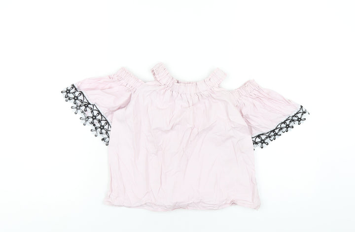 River Island Girls Pink Cotton Basic T-Shirt Size 7-8 Years Off the Shoulder Pullover