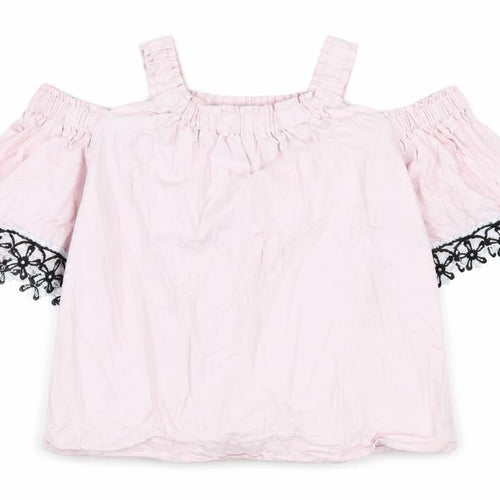 River Island Girls Pink Cotton Basic T-Shirt Size 7-8 Years Off the Shoulder Pullover