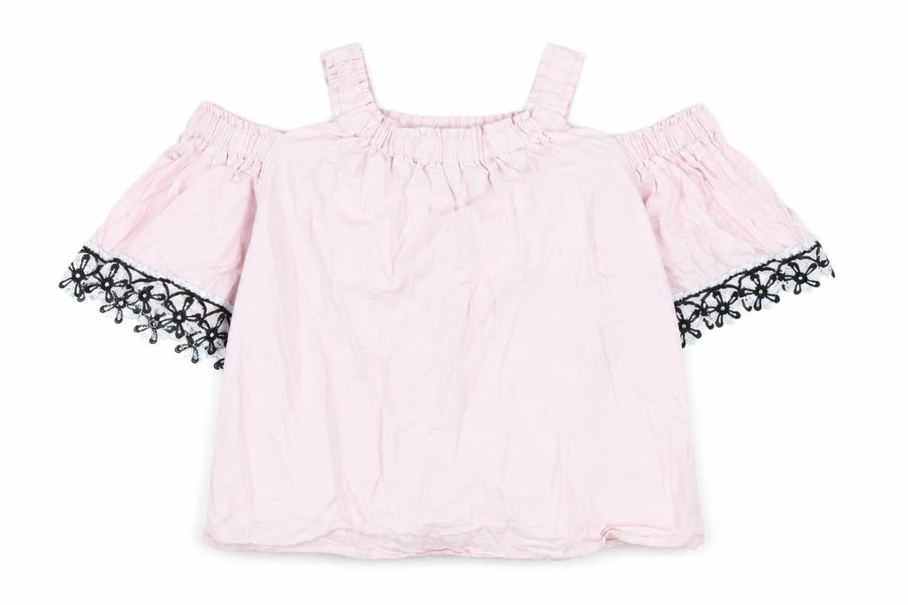 River Island Girls Pink Cotton Basic T-Shirt Size 7-8 Years Off the Shoulder Pullover