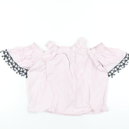 River Island Girls Pink Cotton Basic T-Shirt Size 7-8 Years Off the Shoulder Pullover