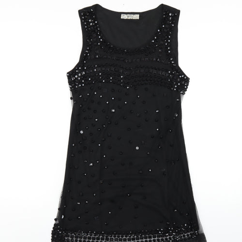 MODO Womens Black Polyester A-Line Size 12 Round Neck Pullover - Beaded