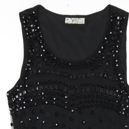 MODO Womens Black Polyester A-Line Size 12 Round Neck Pullover - Beaded