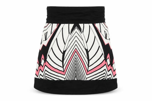 Front view of Marx women’s multicoloured geometric viscose a-line skirt, size L