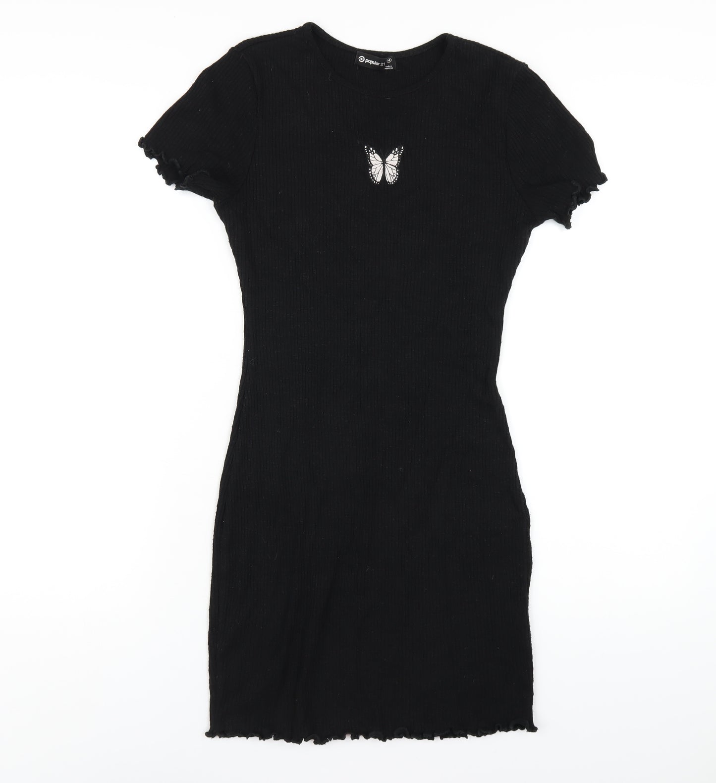 Popular 21 Womens Black Viscose Bodycon Size M Round Neck Pullover