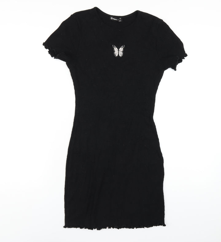 Popular 21 Womens Black Viscose Bodycon Size M Round Neck Pullover