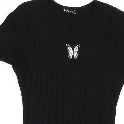 Popular 21 Womens Black Viscose Bodycon Size M Round Neck Pullover