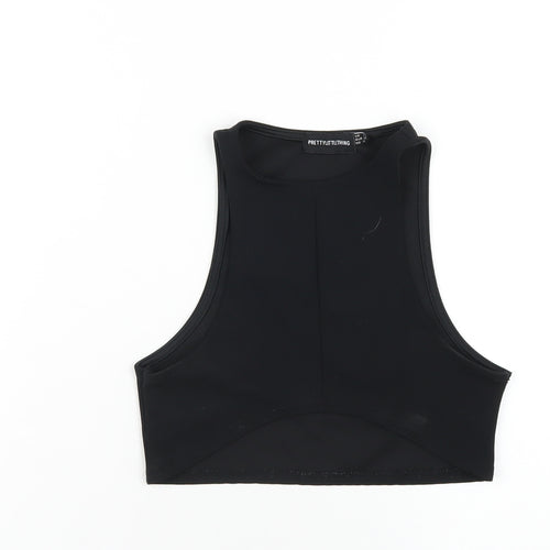 PRETTYLITTLETHING Womens Black Polyester Cropped Tank Size 4 Round Neck