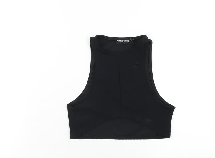 PRETTYLITTLETHING Womens Black Polyester Cropped Tank Size 4 Round Neck
