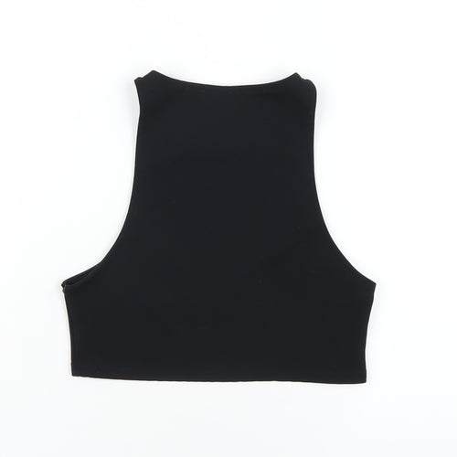 PRETTYLITTLETHING Womens Black Polyester Cropped Tank Size 4 Round Neck