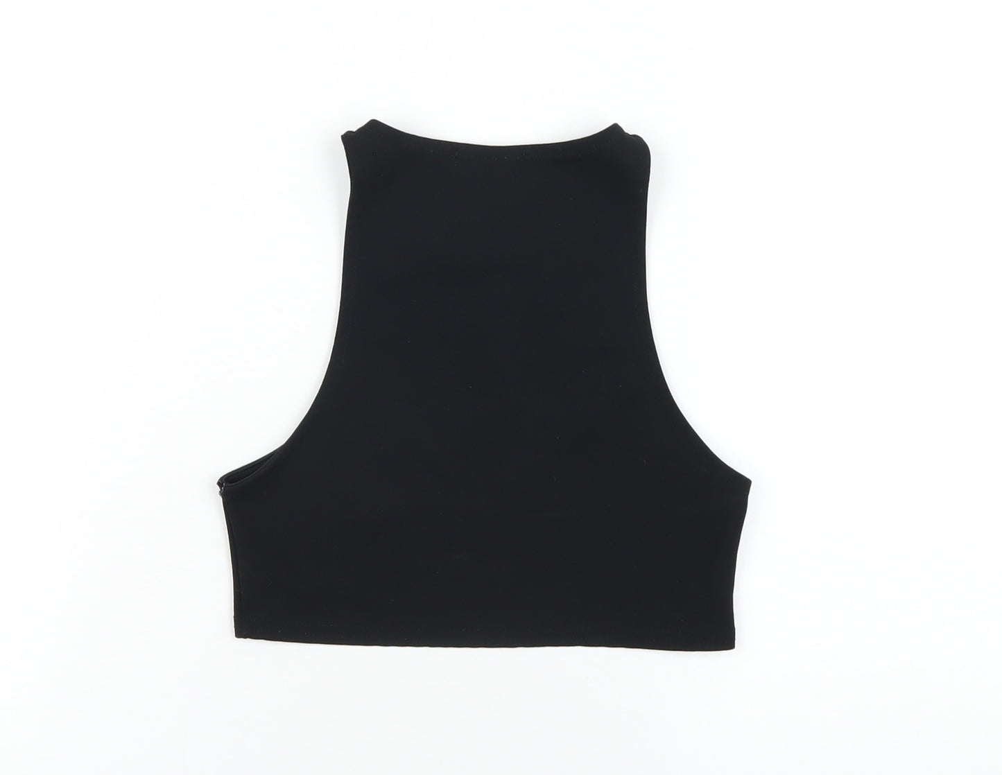 PRETTYLITTLETHING Womens Black Polyester Cropped Tank Size 4 Round Neck