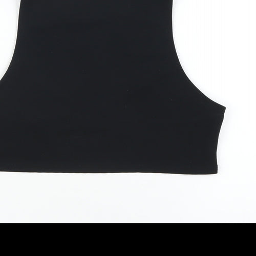 PRETTYLITTLETHING Womens Black Polyester Cropped Tank Size 4 Round Neck