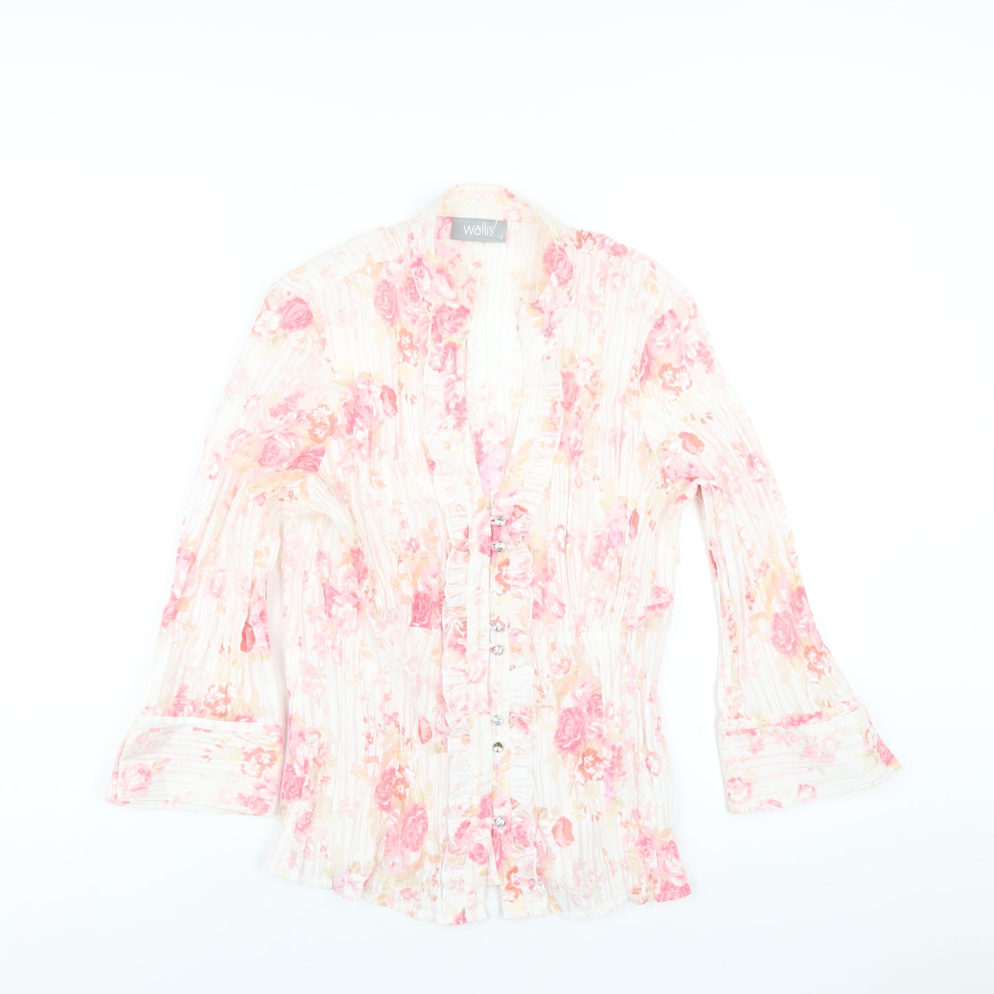 Wallis Womens Multicoloured Floral Polyester Basic Button-Up Size 12 V-Neck