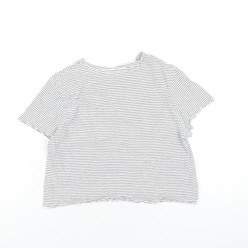 M&Co Girls White Striped Cotton Cropped T-Shirt Size 13 Years Round Neck Pullover