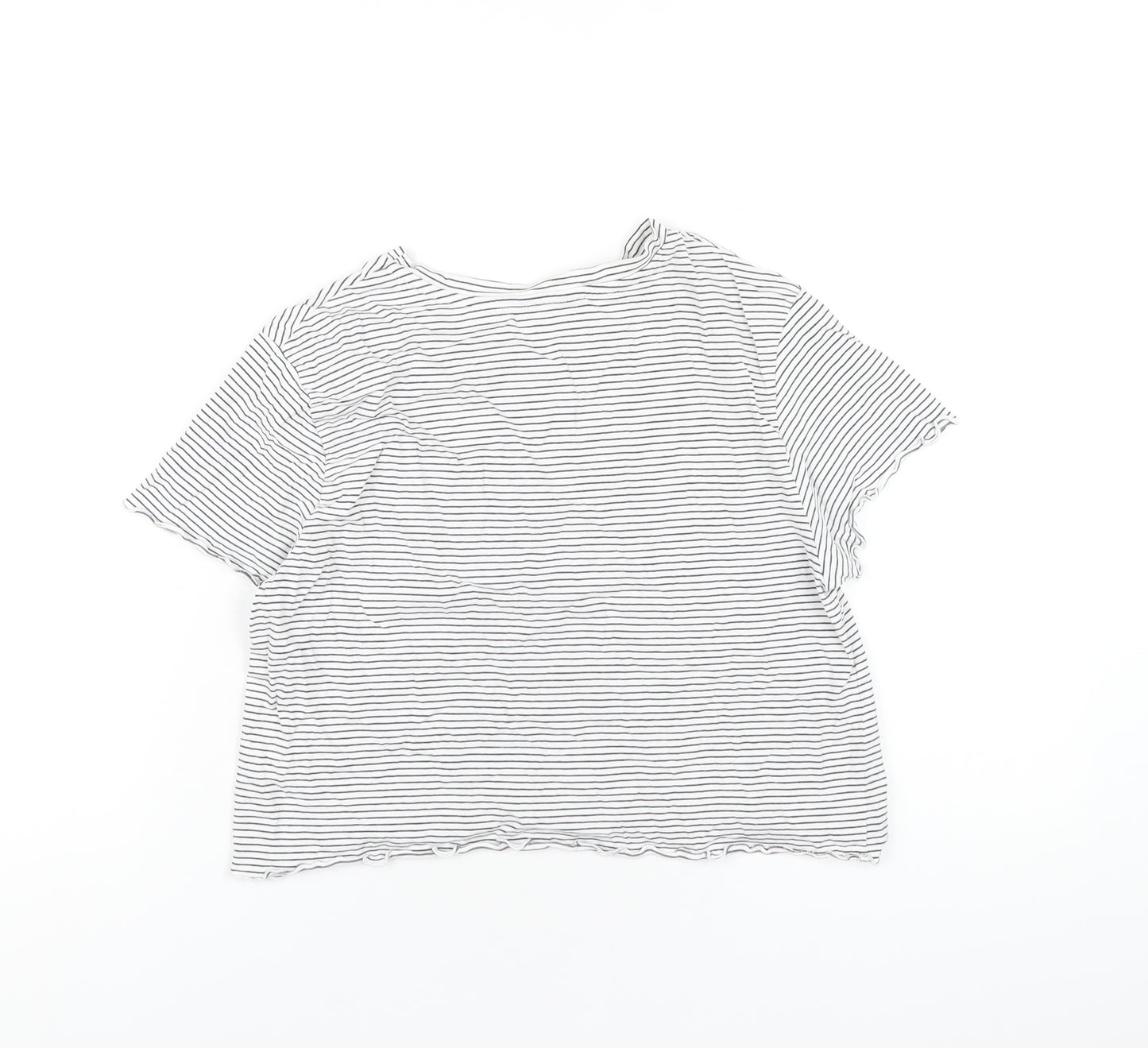 M&Co Girls White Striped Cotton Cropped T-Shirt Size 13 Years Round Neck Pullover