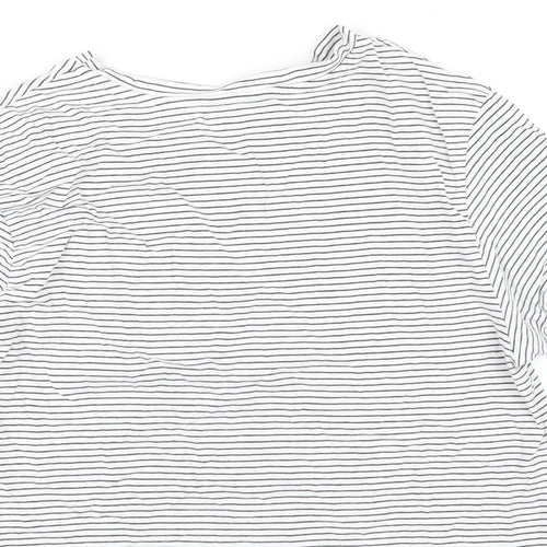 M&Co Girls White Striped Cotton Cropped T-Shirt Size 13 Years Round Neck Pullover