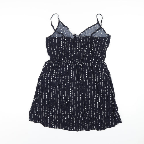 H&M Womens Blue Geometric Viscose A-Line Size 14 V-Neck Pullover